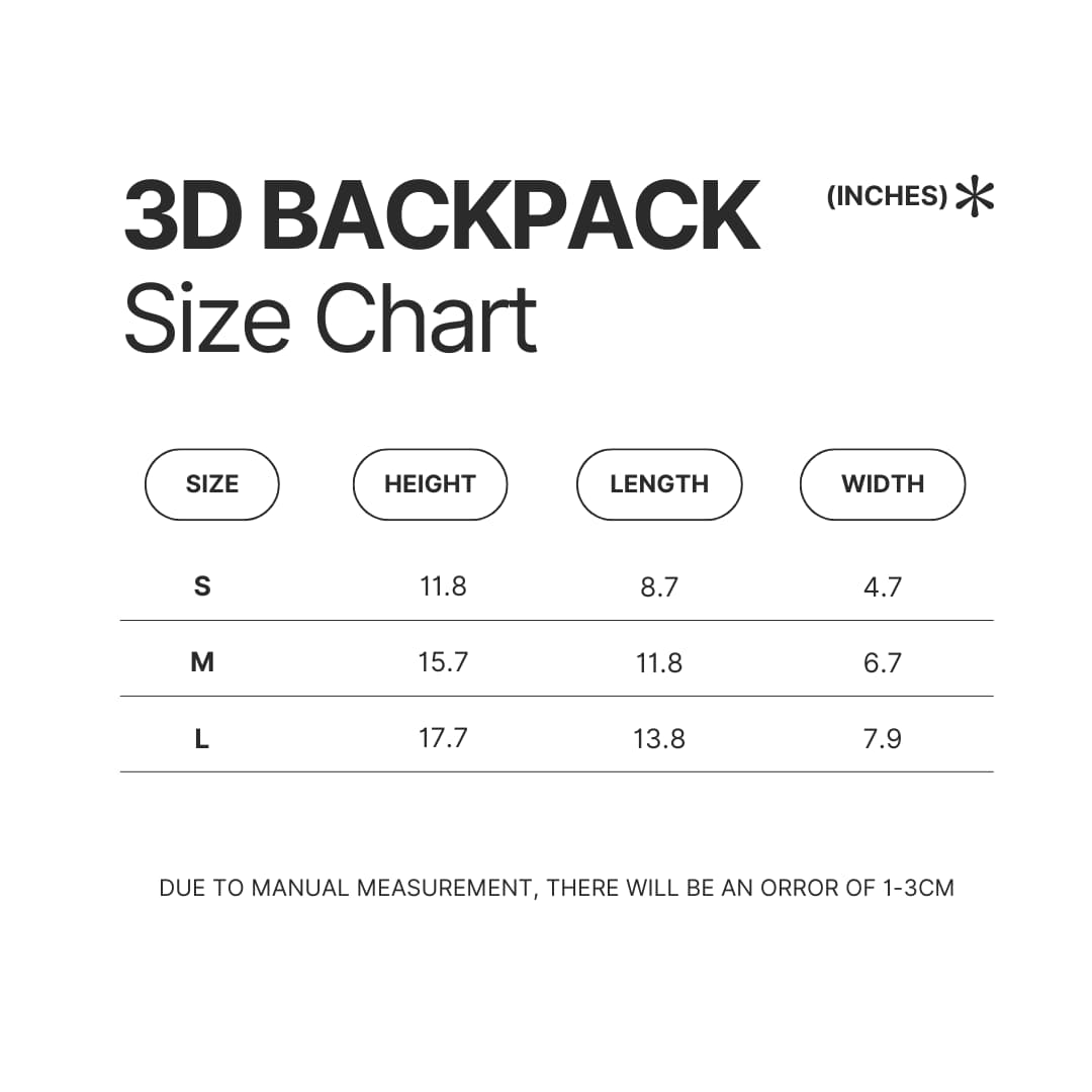 3D Backpack Size Chart - Persona Merch