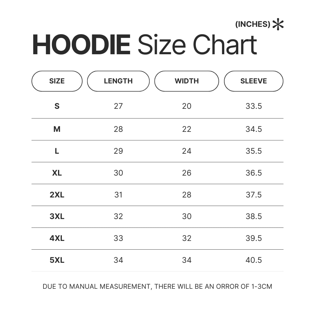 Hoodie Size Chart - Persona Merch