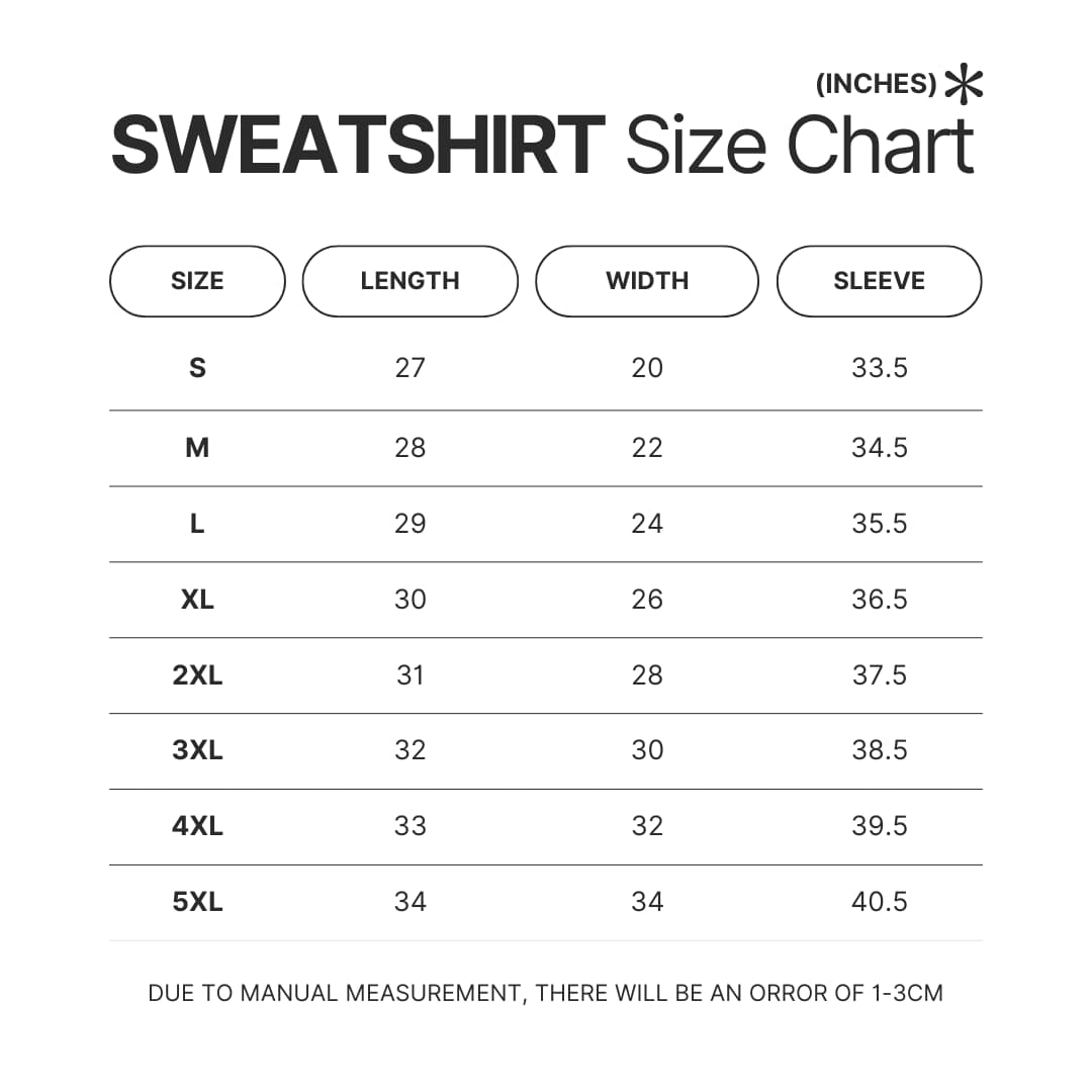 Sweatshirt Size Chart - Persona Merch