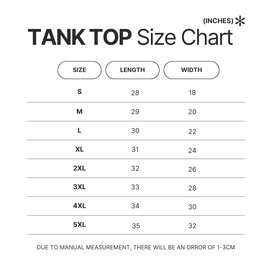 Tank Top Size Chart - Persona Merch