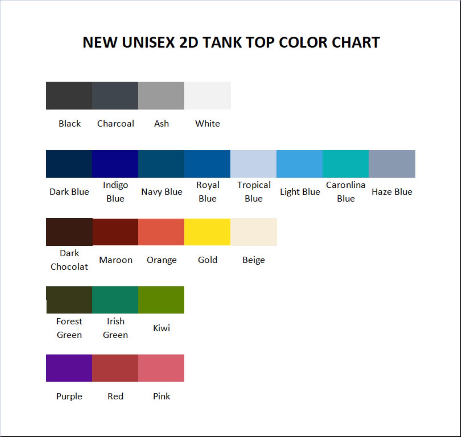 tank top color chart - Persona Merch